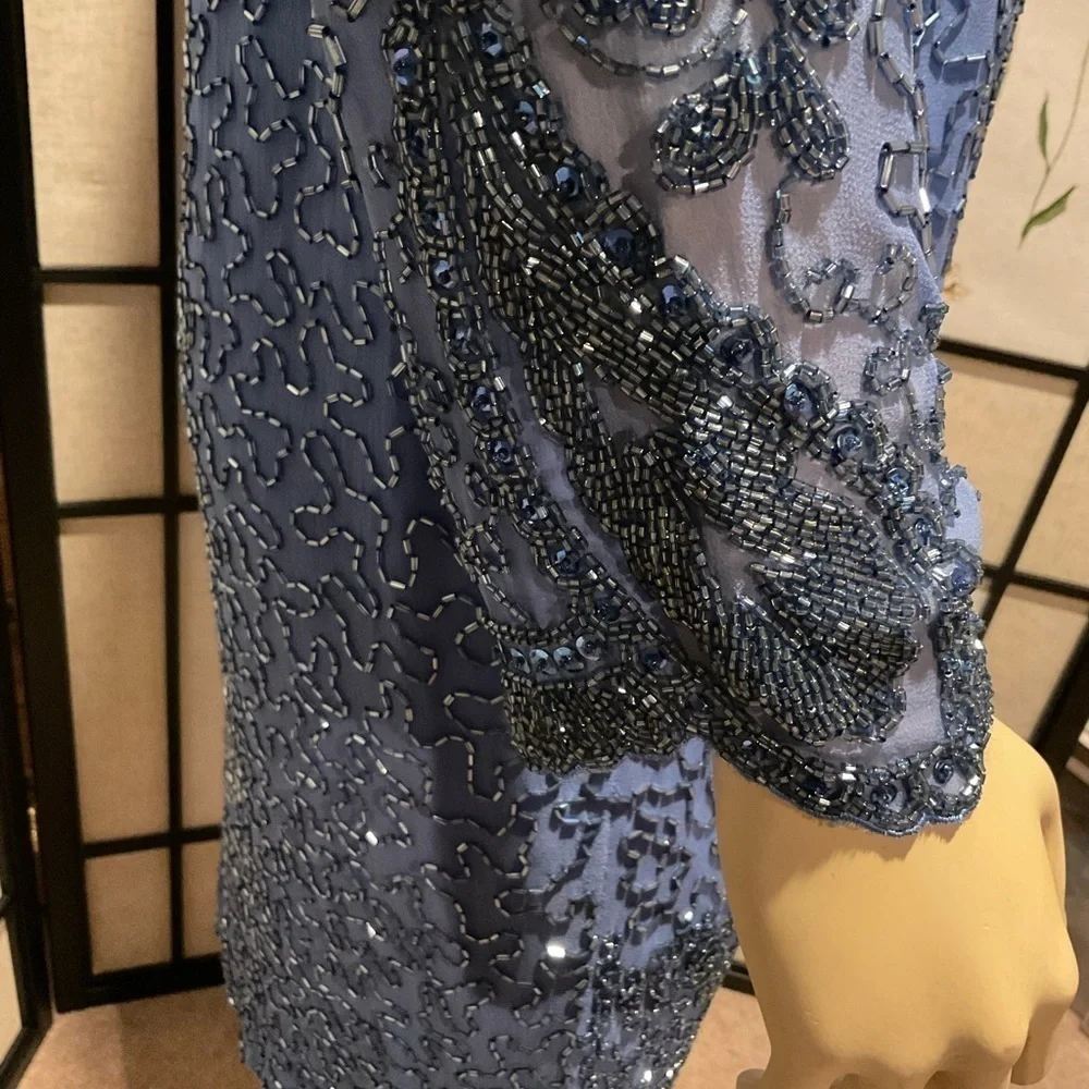 NITELINE by Della Roufogali Vintage 100% Silk Beaded Cocktail Dress Size 8